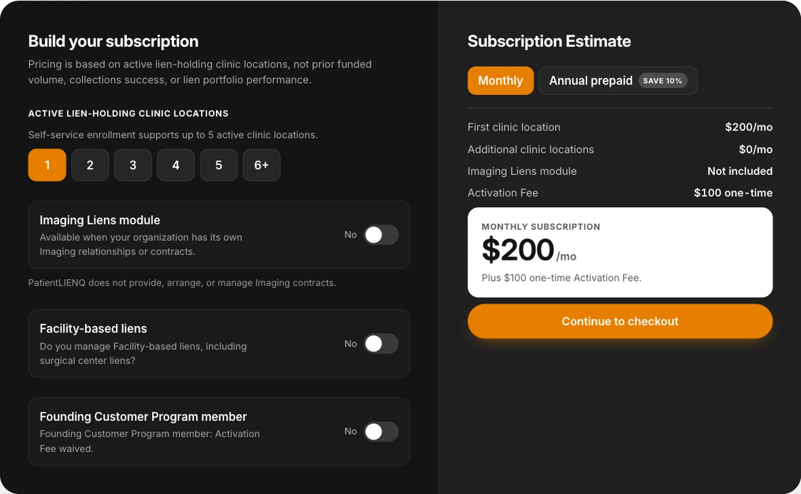 ProviderLIENQ+ Pricing and Activation calculator
